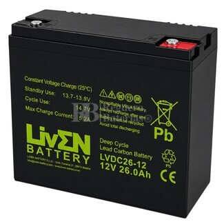 Bater�a Liven Battery LVDC26-12 | 12 voltios 26 amperios Ciclo Profundo